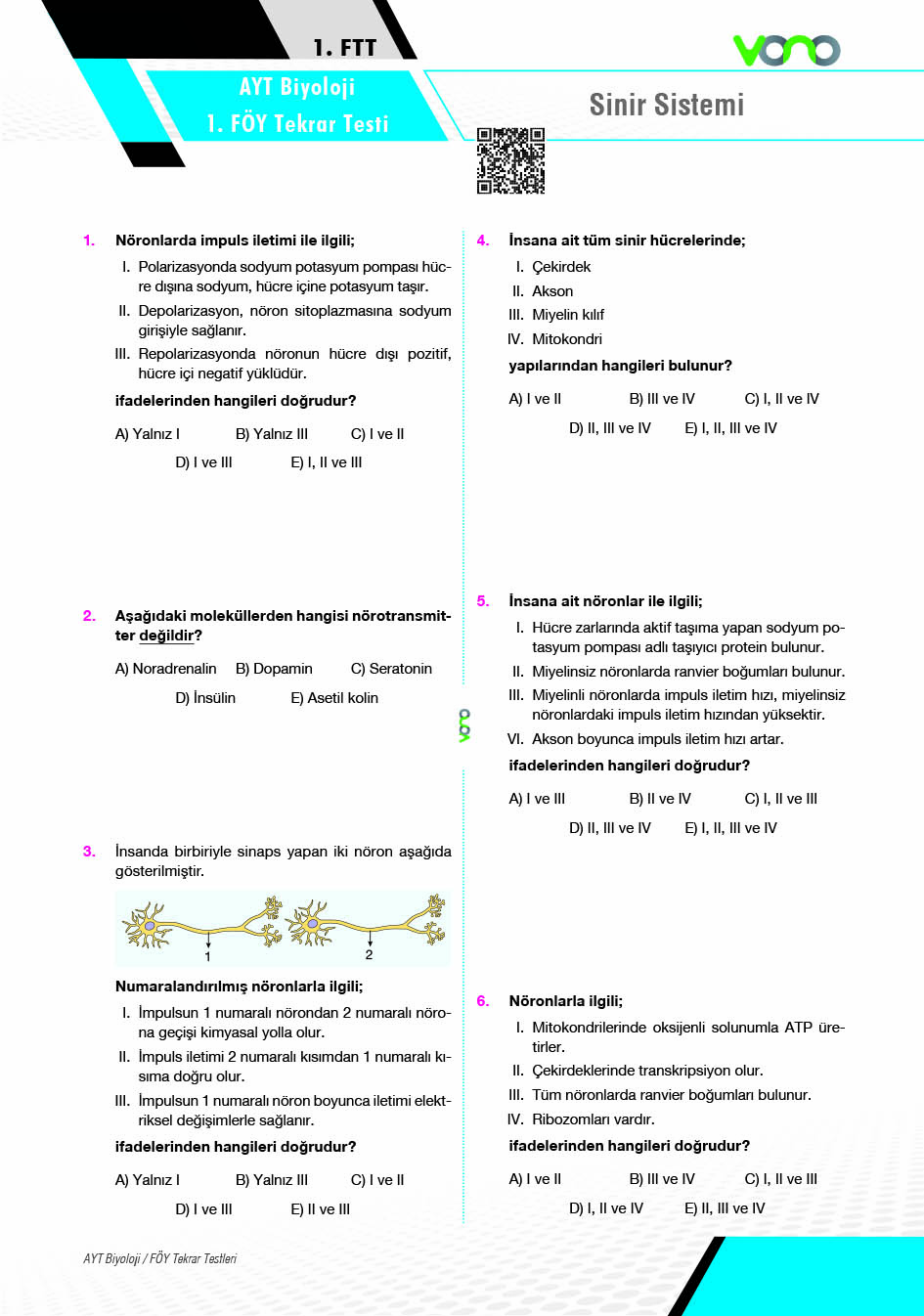 AYT Biyoloji FÖY TEKRAR TESTLERİ